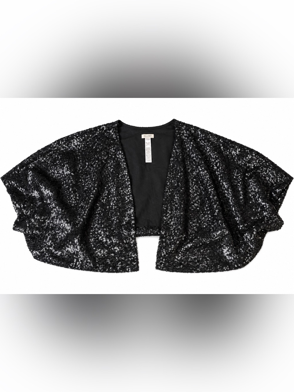 Glint Black Sequin Open-Front Cape Bolero.